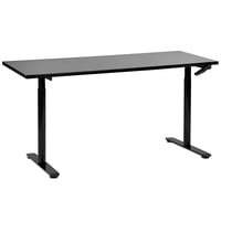 Bureau Réglable Manuellement Plateau et Structure Acier Noir 160 x 72 cm Hauteur Ajustable Assis Debout Pieds Ronds Design Moderne