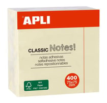 Notes adhésives 75 x 75 mm bloc de 400 feuilles couleur jaune
