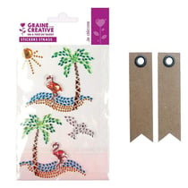 4 stickers strass 15 x 9,5 cm Ile paradisiaque + 20 étiquettes kraft Fanion