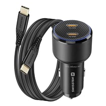 Swissten Chargeur Voiture 2x USB-C Power Delivery 20W et 30W avec Câble USB-C Noir