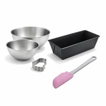 Set pâtisserie avec moule à cake 25 cm et emporte-pièce motif ourson, 2 bols à mixer et spatule Zenker