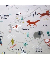 Tissu enfant coton Carte des Animaux de 150 cm de largeur Lin Clair ecru vendu par 50 cm