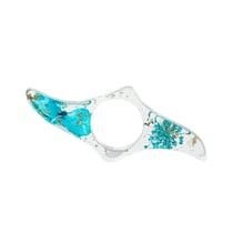 Bague de lecture en résine forme vague-hortensia bleu cyan paillettes dorées