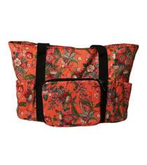 Sac pour pelote 40x28x17cm fleurs rouges fond corail
