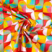 Tissu Coton imprimé Arty Mabula Pop multicolore sur fond Rouge