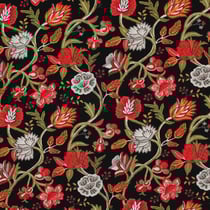 Tissu Viscose stretch Folkloria fleurs Rouges sur fond Noir - Au mètre