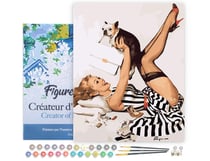 Peinture par Numéro Figured'Art avec Cadre Pin-up en robe et son chien - Activité Manuelle Kit de Loisir Créatif DIY Numéro d'Art Complet - 40x50cm toile tendue sur châssis