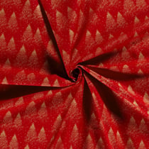 Tissu Popeline de Coton Eloi sapins dorés sur fond Rouge