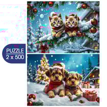 Puzzle 500 pièces - 2 Puzzles - Chatons et Chiots de Noël - Alipson Puzzle