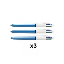 Lot de 3 stylos BIC 4 couleurs pointe moyenne corps bleu