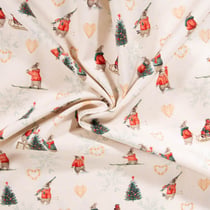 Tissu Coton imprimé Lapin de Noël sur fond Ecru