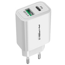 Chargeur Secteur 38W Double USB-A QC 3.0 + USB-C PD Charge Rapide Akashi blanc