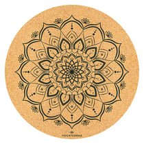 Tapis Yoga Rond MANDALA Liège-Caoutchouc Naturel Design Noir Diam. 135 cm x 5 mm + Sangle transport