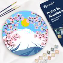 Peinture par Numéro sur disque en bois Figured'Art - Le Mont Fuji - Kit de Loisir Créatif DIY Numéro d'Art Complet - 30cm de diamètre