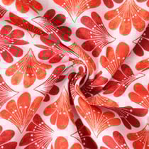 Tissu Coton Cretonne Amanda éventails Rouges et Oranges sur fond Blanc