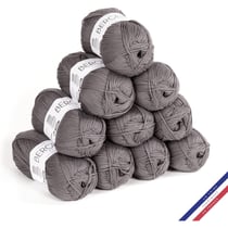10 pelotes de laine - Mistigris - 100% coton bio - 3mm - Tricot et crochet - Bergère de France