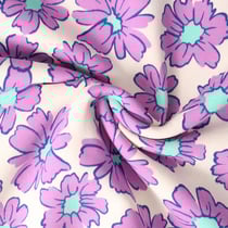 Tissu Sweat envers molletonné Cosmia fleurs Violettes sur fond Beige - Au mètre