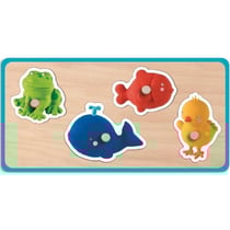 Puzzle en bois quadrinimo - 4 pieces - janod - puzzle a encastrer animaux - puzzle avec boutons