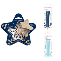 Kit pour biscuit en relief Étoile + 2 Stylos au chocolat bleu nuit et bleu pastel