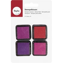 Tampon encreur mini kit - Girls, 3x3cm,tons rose f / rouges,4 pces