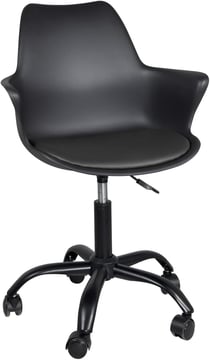 Chaise bureau design, siège coussin et accoudoirs intégrés, hauteur réglable, pivotant, pied métal roulettes souples MOTO (Noir)