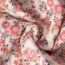 Tissu Matelassé Double gaze réversible Rosalie fleurs Roses sur fond Beige