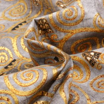 Tissu Gustav Klimt Arbres en volutes dorées sur fond Gris