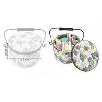 Boîte à couture ronde 22x13,5cm imprimé formes géométriques noir et blanc