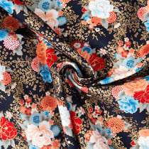 Tissu Coton imprimé Foil Arty Nara fleurs traditionnelle sur fond Noir