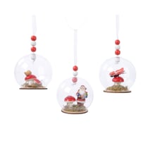3 Boules de Noël Bulle Champignon (8 cm) - Verre/Bois