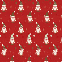 Tissu Jacquard d'ameublement Bonhomme de noël Lurex sur fond Rouge