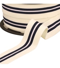 Bobine 20m élastique bicolore avec liseret central 32mm écru