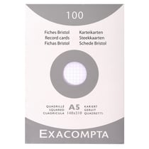 Étui de 100 fiches - bristol quadrillé 5x5 non perforé 148x210mm - Blanc - x 10 - Exacompta