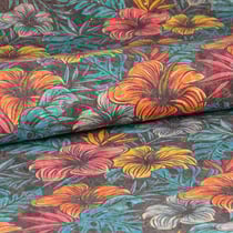 Tissu Liège Hibiscus pailleté sur fond Gris anthracite
