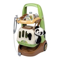 Chariot Vétérinaire de Zoo - Peluche Panda - Nombreux accessoires inclus - Produit 2 en 1 : Cage de transport - Fabrication