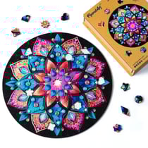 Puzzle en Bois Adulte et Enfant Figured'Art 200 pièces - Mandala Kaléidoscope - Design Original 28,5x28,5 cm Forme Unique avec Coffret en bois Premium, Parfait pour Offrir en Cadeau