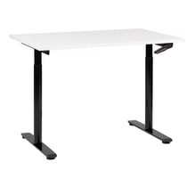 Bureau Réglable Manuellement Plateau Blanc et Structure Acier Noir 120 x 72 cm Hauteur Ajustable Assis Debout Pieds Ronds Design Moderne