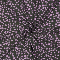 Tissu Viscose EcoVero petits coeurs Lila sur fond Noir