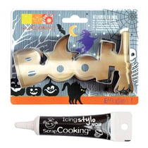 Découpoir à biscuits en inox Booh Halloween + stylo alimentaire noir