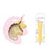 Kit pour biscuit en relief Licorne + Stylo au chocolat jaune pastel