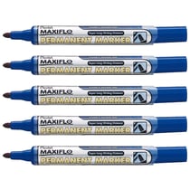 Lot de 5 marqueurs permanents pointe conique 2 mm - PENTEL - MAXIFLO NLF50 - Bleu