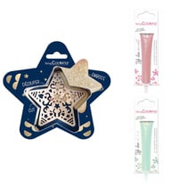 Kit pour biscuit en relief Étoile + 2 Stylos au chocolat rose pastel et vert d'eau