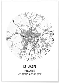 Affiche Carte Dijon | A3 : 29,7x42cm
