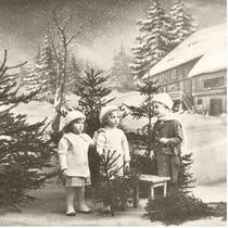 Lot de 4 serviettes en papier découpage collage 33 cm Sagen VINTAGE ENFANT SAPIN NEIGE