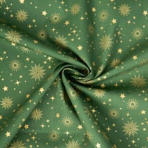 Tissu Coton imprimé étoiles dorés de noël sur fond Vert