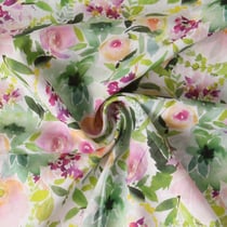 Tissu Voile de Coton fleurs Celesta sur fond Blanc