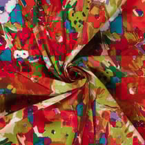 Tissu Coton stretch imprimé Fleuris aquarelle sur fond Vert