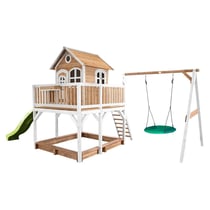 AXI Maisonnette Liam avec balancoire Nid rond Summer Brun Blanc avec Toboggan Vert Citron - Axi House