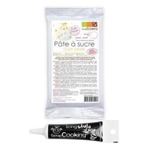 Pâte à sucre blanche 250 g + Stylo de glaçage noir