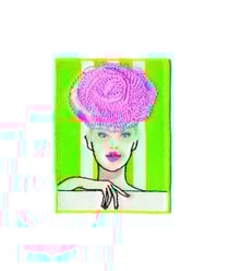 Ecussons thermocollant Femme Pin Up 7 x 5 cm - Mediac 002 multicolore ( chapeau rose)